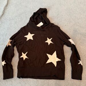 NWT - Black Hooded Sweater with White Star Pattern - Girls Large (12)